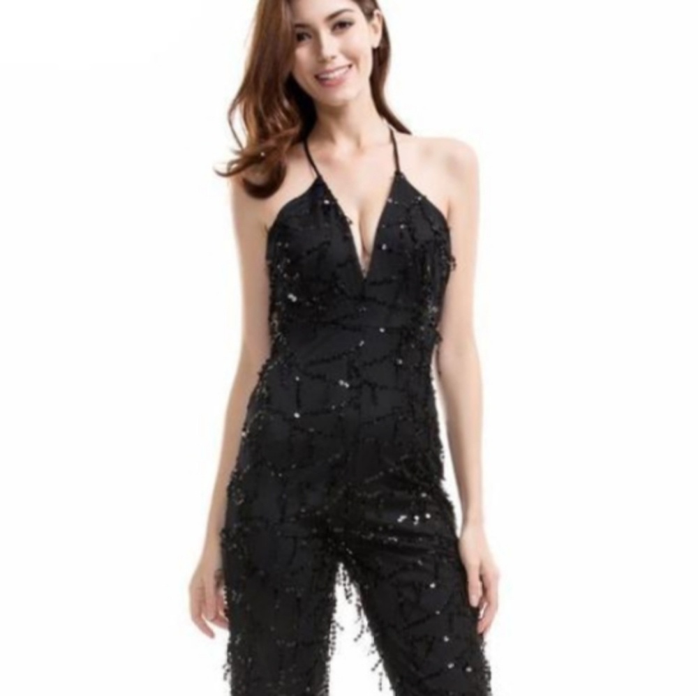 V neck sequin jumpsuit criscross - Picture 4 of 4